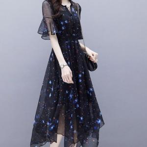 ワンピース ロング かわいい 星柄 シフォン フレア袖 個性的 黒 パーティードレス 10代 代 30代 お呼ばれ 春 夏 Srtdl236 プチプラドレス 通販 Yahoo ショッピング