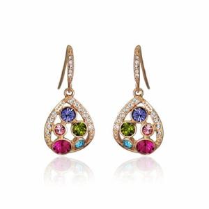 ピアス レディース スワロフスキー フープピアス 彩石 フープ 揺れる　k18 18金 金属アレルギー対応 プチルル 誕生日 プレゼント 母の日 ギフト