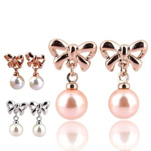 ピアス レディース リボン パール  揺れる ぷっくり リボン 大ぶり スワロフスキー 18金 誕生日 プレゼント ギフト