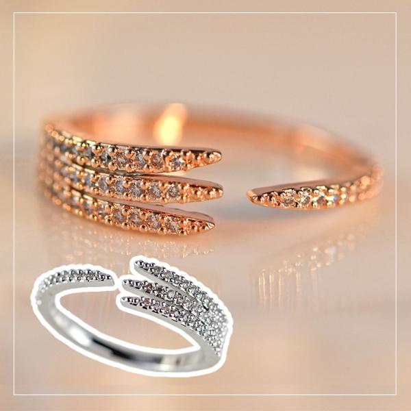 指輪 レディース リング ダイヤモンドCZ シャープ クロウ C型リング フォークリング 18金 ブ...