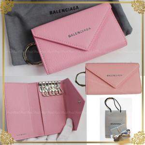 BALENCIAGA　バレンシアガ PAPIER ペーパー ロゴ  6連フック付きキーケース レザー ピンク　PINK  新品　正規品