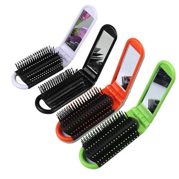 SAMZO 4本 鏡付き 折りたたみヘアブラシ ミラー付き コンパクト 静電防止 櫛 くし 折 りた...