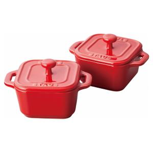 ストウブ スクエアココットペアセット チェリー 40511-098-0 2pcsセットペア 8cm STAUB 寒中御見舞｜petitpresent