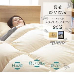 ★羽毛布団 シングル 掛け布団 掛布団 暖かい 安い おしゃれ 布団 ふとん 冬用 ホワイトダック 90％ 1.0kg ロイヤルゴールド アイボリー (D)