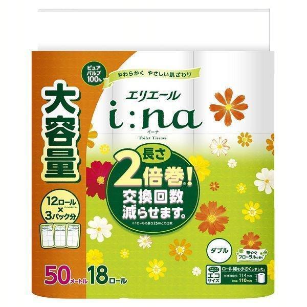 トイレットペーパー ダブル エリエール 大王製紙 イーナ トイレットティシュー業務用 長巻き 2倍巻...