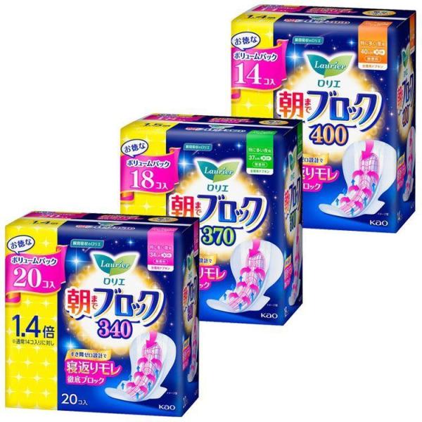 ナプキン 生理用品 羽つき ロリエ 朝までブロック 特に多い夜用 (D)