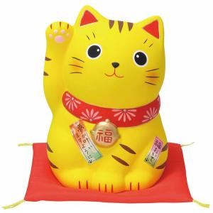 招き猫 右手あげ 黄色 10号 赤座布団 10号招き猫小判赤 右手または左手 (座布団付) : 人形のモリシゲ - 通販