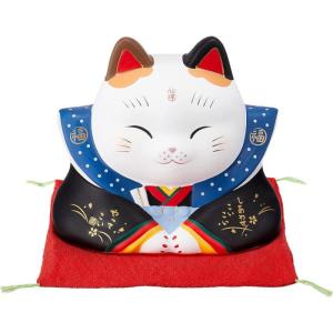 送料無料】招き猫 薬師窯 彩絵 七福神福助招き猫 (7号) (貯金箱)22cm