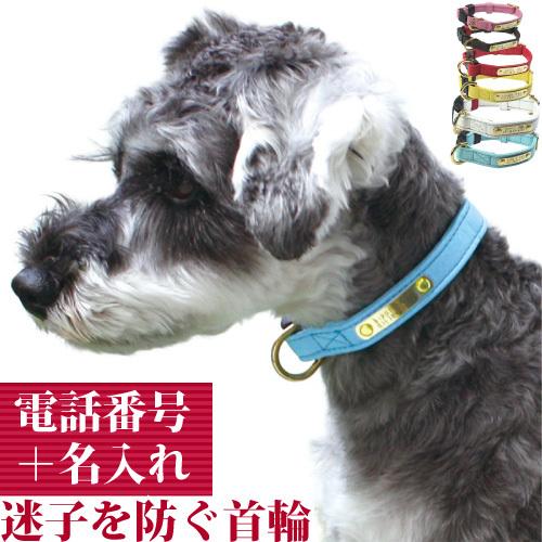 迷子札 犬 首輪 名前入り 革 バックル式 ジェントルID カラー サイズM 首囲28-38cm 名...