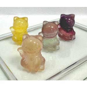 ♢天然石 招き猫 ローズクォーツ 輝石 開運 財運 金運 千客万来 置物