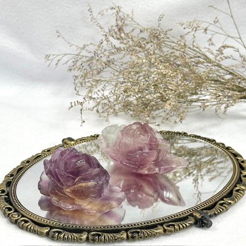 フローライト 薔薇 彫刻 置物 バラ ばら ローズ 天然石 パワーストーン オブジェ インテリア 蛍...