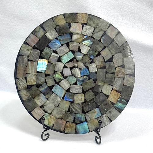 ラブラドライト モザイクプレート マダガスカル産 約180ミリ 遊色効果 アート作品 天然石 パワー...