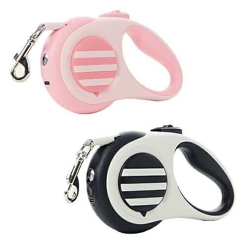 神戸工房 Bowvid StretchX 充電式LEDリールリード ピンク/グレー 伸縮リード 夜間...