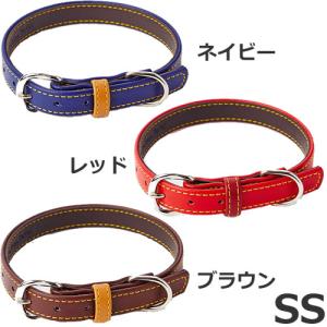ペティオ Porta ポルタ ソフトレザーカラー SS ネイビー/レッド/ブラウン 犬用 首輪 お散歩 可愛い