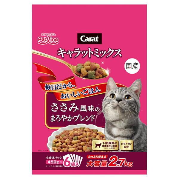 ペットライン　キャラットミックス　ささみ風味のまろやかブレンド　2.7ｋｇ（450ｇ×６袋）×4個（...