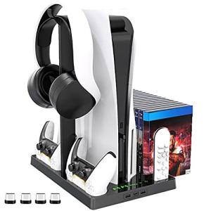 Heisenn PS5 DE/UHD 縦置きスタンド コントローラー充電&機体冷却ファン&収納 多機能 タッチスクリーン設計 LED充電指示 Tpye