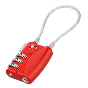 ZHEGE TSA ロック ダイヤル式南京錠 ワイヤーロック 鍵 旅行用 安心 防犯グッズ レッド 1個