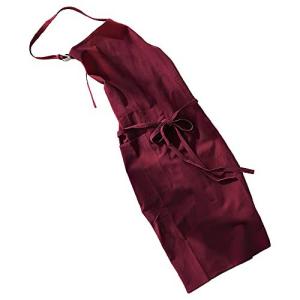 Anyasun エプロン 首掛け リネン カフェ風 シンプル おしゃれ ナチュラル 北欧 無地 おしりが隠れる ポケット付き 男女兼用 (03 レッド