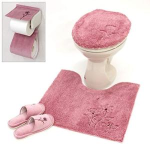 スウェイ 普通便座ふたカバー トイレマット スリッパ ペーパーホルダーカバー 4点セット ピンク