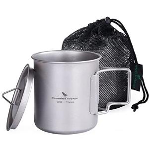 Boundless Voyage チタンマグカップ 420ml シングルカップ チタンコップ キャンピングカップ アウトドア カバ 蓋付き