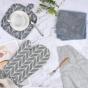 Pknoclan オーブンミトン 耐熱ミトン 滑り止め キッチン手袋 柔軟な綿製 キッチンミトン 耐熱鍋つかみ 鍋敷き 電子レンジ手袋 やけど防止 耐