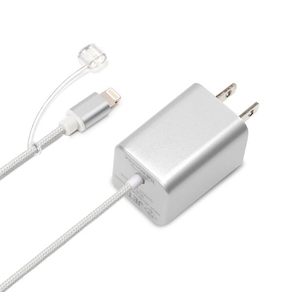 ACアダプター 充電器 Lightning ライトニング コネクタ ケーブル タフケーブル シルバー...