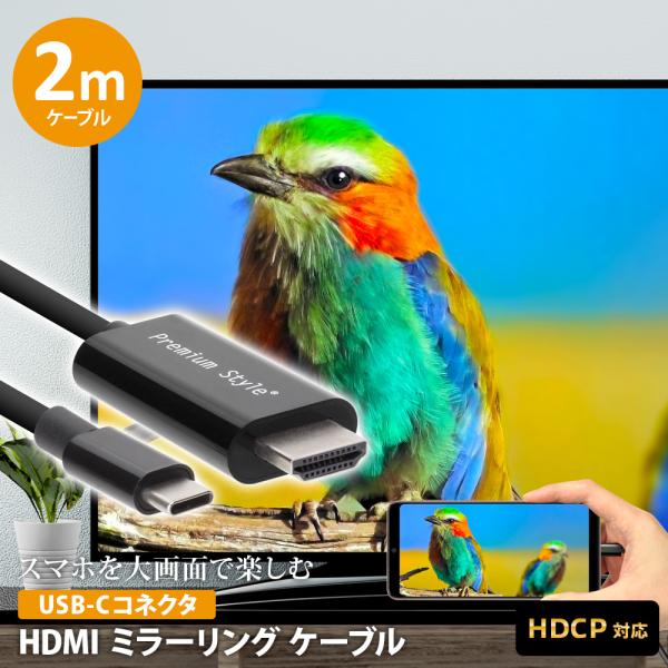 ミラーリングケーブル HDMI 2m 200cm USB Type-C コネクタ ブラック 黒 画面...