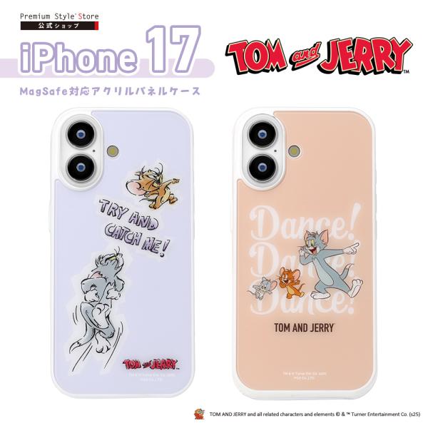 iPhone17 用 MagSafe対応 アクリルパネルケース トムとジェリー パープル ピンク ト...