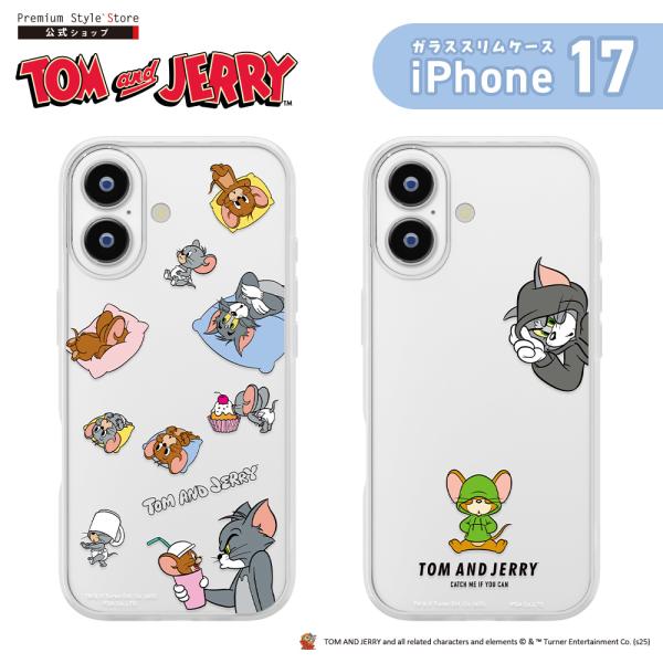 iPhone17 用 ガラススリムケース トムとジェリー ストラップホール トムジェリ