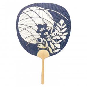 日本製(MADE IN JAPAN)  うちわ 万葉(青) 両面透かし 1143