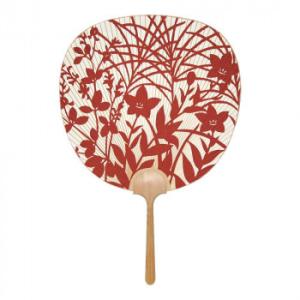 日本製(MADE IN JAPAN)  うちわ すず風 (赤) 片面透かし 1155