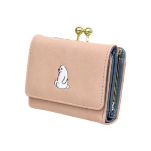 コミカルアニマルがま口ミドル財布 三つ折り RO19-0618 ピンク(シロクマ)