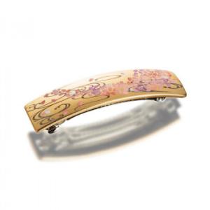 まえじゅう漆器 漆芸バレッタ長角(小) 舞桜(G)桐箱入 6X-102