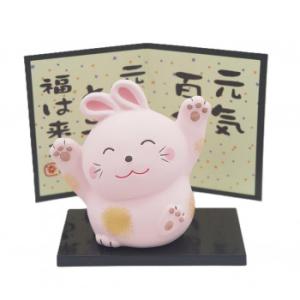 M7880 元気うさぎ 大 萬古焼置物