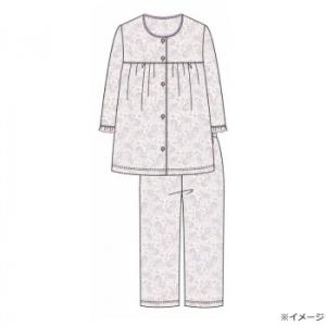 ギャルソンヌ　レディスパジャマ　綿100％天竺　花ペイズリー柄　切り替え衿なし7分袖　パープル　16...