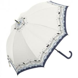 三国 60cm 裏SVコーティングジャンプ式晴雨兼用傘 猫と音符とレースプリント オフ白 S1712...