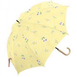 三国 50cm 裏黒PUコーテイング 手開き 晴雨兼用傘 ミモザとスミレ イエロー S1520711