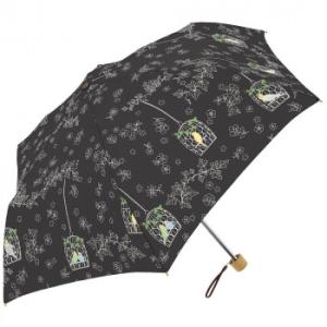 三国 50cm 裏黒コーテイング 晴雨兼用耐風楽ミニ傘 インコと鳥かごmini ブラック S2520...
