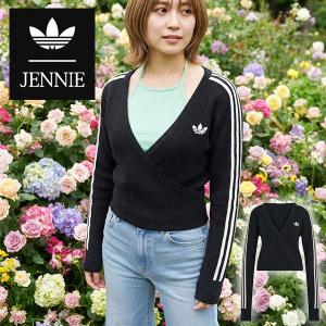 JENNIE ジェニー コラボ 2026秋冬新作 アディダス ニット素材 レディース 長袖 ショート丈 カーディガン adidas KNIT CARDIGAN ORIGINALS オリジナルス C8721｜Ray Green