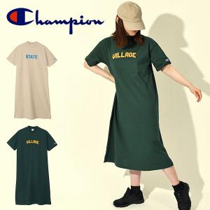 チャンピオン レディース 半袖 8分丈 ワンピース Champion ONEPIECE DRESS ひざ下 膝下 グリーン 緑 ベージュ 2024春夏新作 CW-Z307｜phants