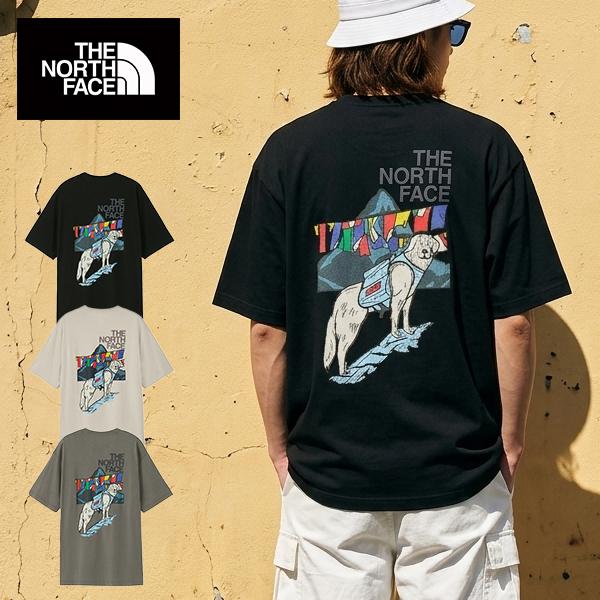 ネコポス発送！ノースフェイス 半袖Tシャツ メンズ レディース 犬 バックプリント 生地厚 吸汗速乾...