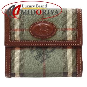 BURBERRY バーバリー コンパクトウォレット チェック 二つ折り財布 PVCxレザー  グリーン ベージュ/083956【中古】｜phasemidoriya78