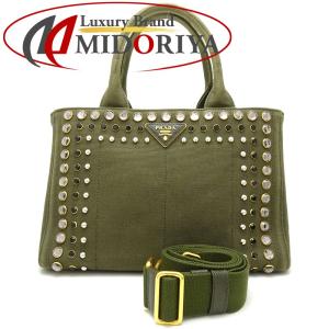 プラダ PRADA B2439O カナパ キャンバス ビジュー MILITARE カーキ 2WAY トートバッグ/151183【中古】｜phasemidoriya78