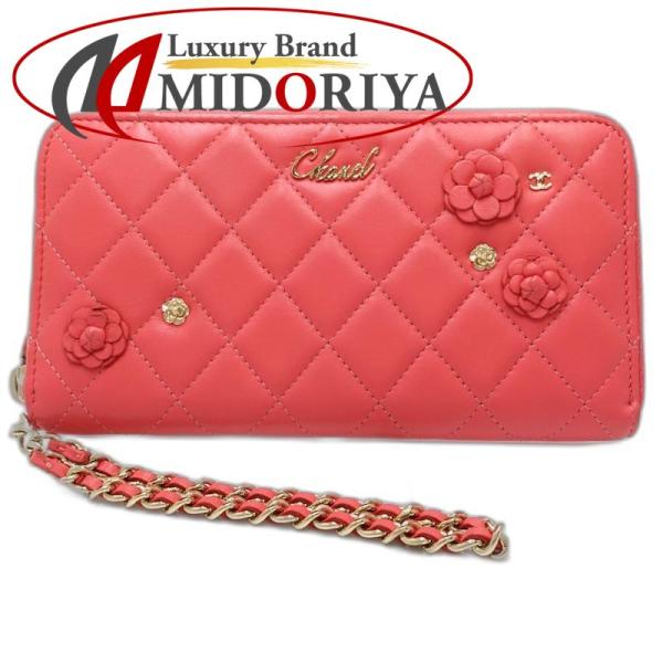 【中古】CHANEL シャネル 長財布 AP0150 ラウンドファスナー カメリア ラムスキン ピン...