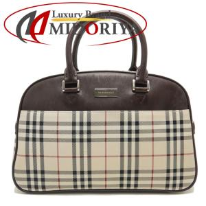 BURBERRY バーバリー ミニボストンバッグ ノバチェック PVCxレザー  ベージュ ブラウン/251293【中古】｜phasemidoriya78