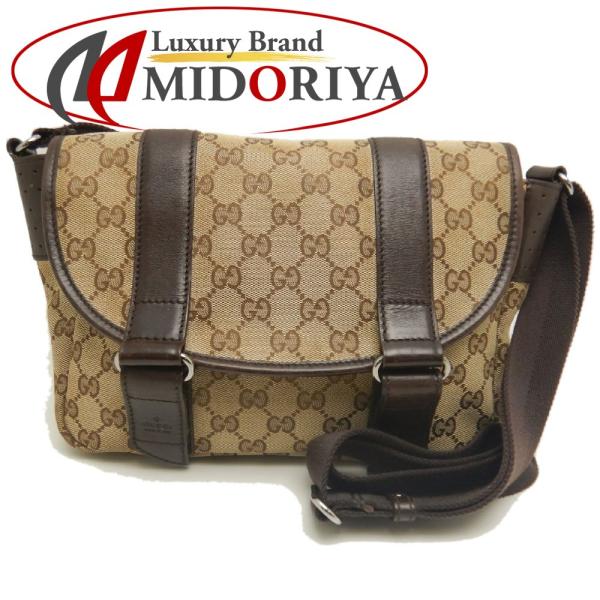 GUCCI グッチ 145858 ショルダーバッグ GGキャンバスxレザー ベージュ ブラウン レデ...
