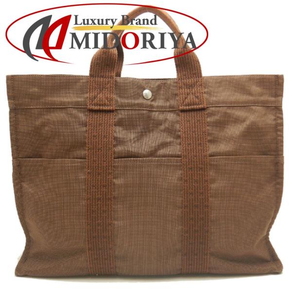 HERMES エルメス エールライン トートMM トートバッグ ポリエステル ブラウン レディース ...