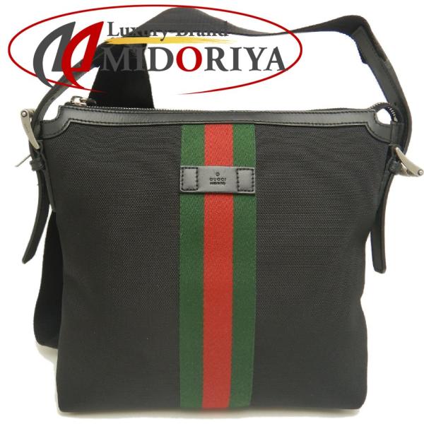 GUCCI グッチ シェリーライン 631199 ショルダーバッグ キャンバスxレザー ブラック ア...