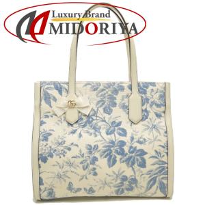 GUCCI グッチ ハーバリウム GGリボン 432684 トートバッグ キャンバス ブルー アイボリー レディース /253995【中古】