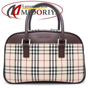 BURBERRY バーバリー ハンドバッグ ノバチェック キャンバスxレザー  ベージュ ブラウン/351033【中古】｜phasemidoriya78